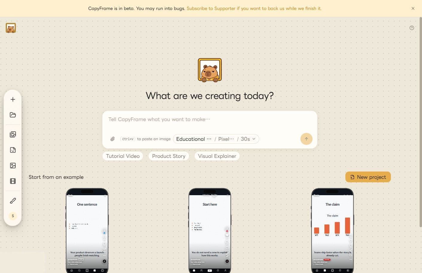CapyFrame workspace after SMEPost sign-in